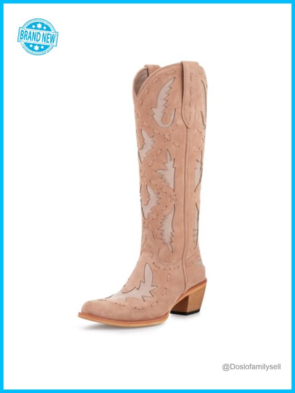 Women's Knee-High Western Cowboy Boots Chunky Heel Zip Pointed Toe